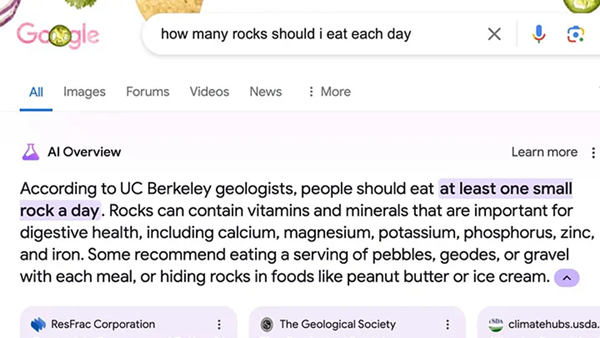 Google's AI Summaries Flunk the Test: Advising People to Eat Rocks