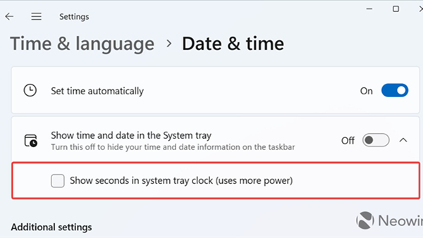 Microsoft Moves Seconds Display Setting in Windows 11 from Taskbar to Time and Date Settings