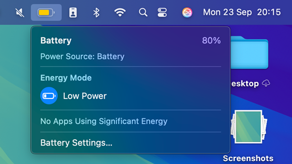 Apple has finally introduced a Low Power Mode option in the macOS 15.1 battery icon, allowing for quick access to energy-saving features.