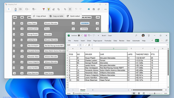 OCR Recognition for Tables? Windows 11 Snipping Tool Now Allows Copying to Excel