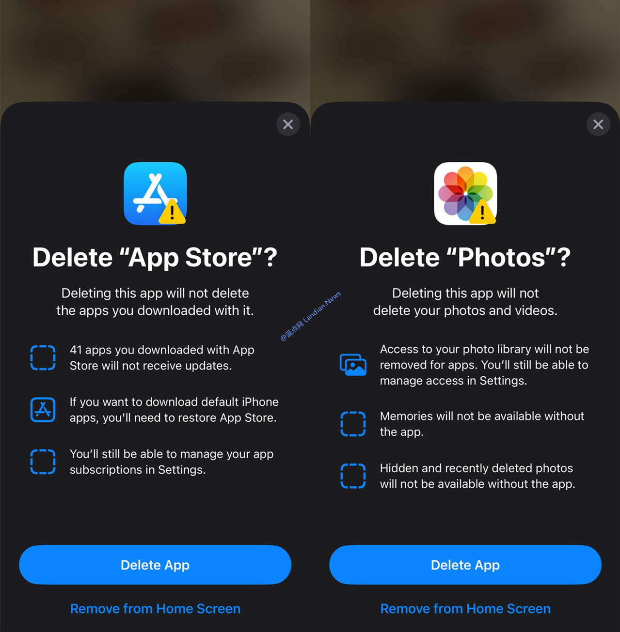 iOS core app deletion