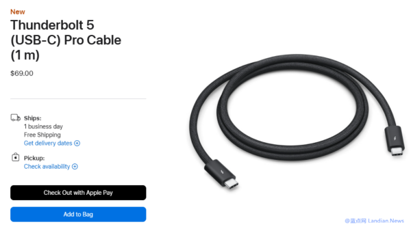 Apple Launches Thunderbolt 5 USB-C Cable in Official Store for $69