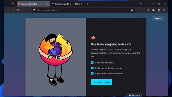 Firefox Browser Employs New Interface to Prompt Users for Default Setting and Data Import from Other Browsers