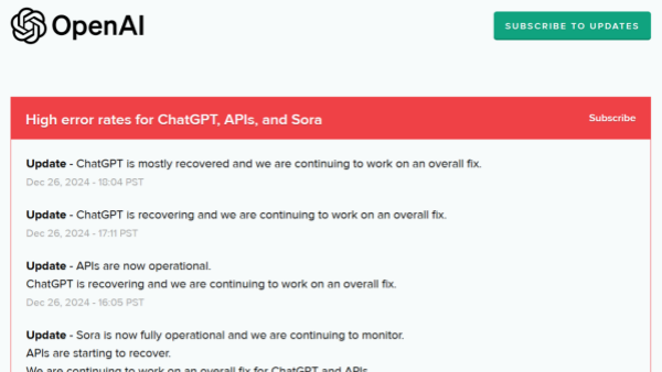 After a 6-hour Outage, OpenAI's ChatGPT, API, and Sora Services Are Gradually Coming Back Online